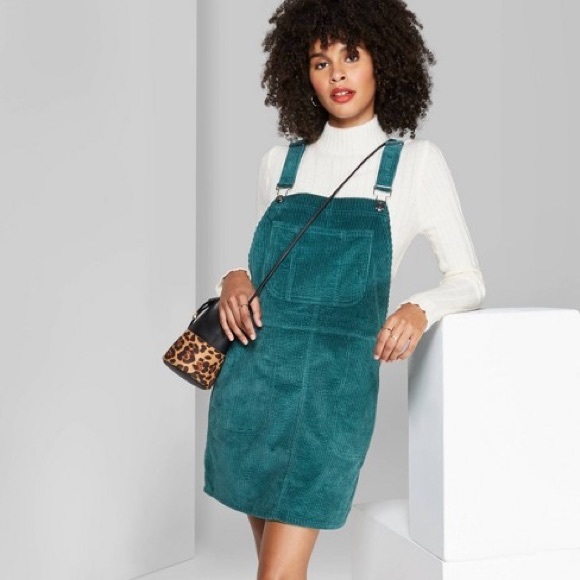 green corduroy jumper dress